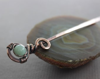 Copper hair pin or shawl pin stick with mint blue amazonite stone - Select your stone - Hair stick - Shawl stick - SP059