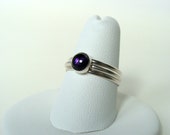 Amethyst ring set, sterling stacking bands, dainty, size 7, genuine gemstone, purple, handmade, ready to ship, Let Loose Jewelry, under 75