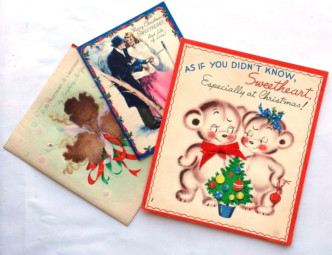 3 Vintage 1940's Christmas Cards