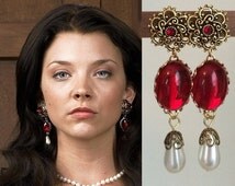 Anne Boleyn Ruby Pearl Drop Earrings- annebear71 - il_214x170.681914524_pcqb