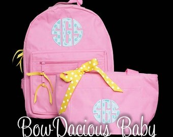 Custom Backpack and Lunch Box, Personalized Backpack and Lunch Cooler, Monogrammed Backpack and Lunch Box, Personalized Lunch Tote