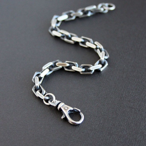 Mens Heavy Chain Bracelet Oxidized Sterling Silver