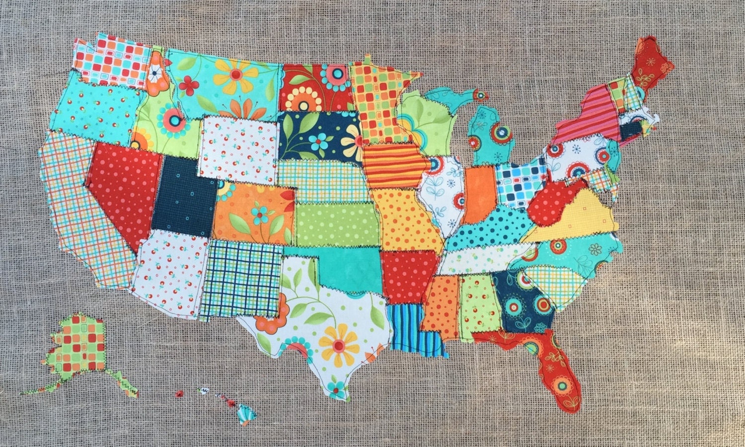 Fabric Map United States Scrap map Moda by thelittlegreenbean