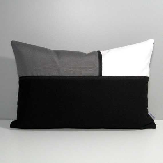 Black White & Grey Outdoor Pillow Modern Color Block Pillow