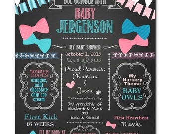 PRINTED Ready to Frame, Personalized Baby Shower Poster, 11" x 14", 16" x 20", 18" x 24", Hair Bows, Bow Ties, Chalkboard Shower Sign