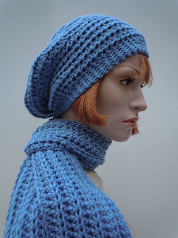 Blue Hat and Scarf <b>Set - Blue</b> Bell Hat and Scarf Set - Women Blue Slouchy - il_570xN.689853276_7bxv
