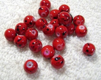 Crimson Glass Beads - Speckled Beads - (24 Pcs) - (8mm) - B-1516