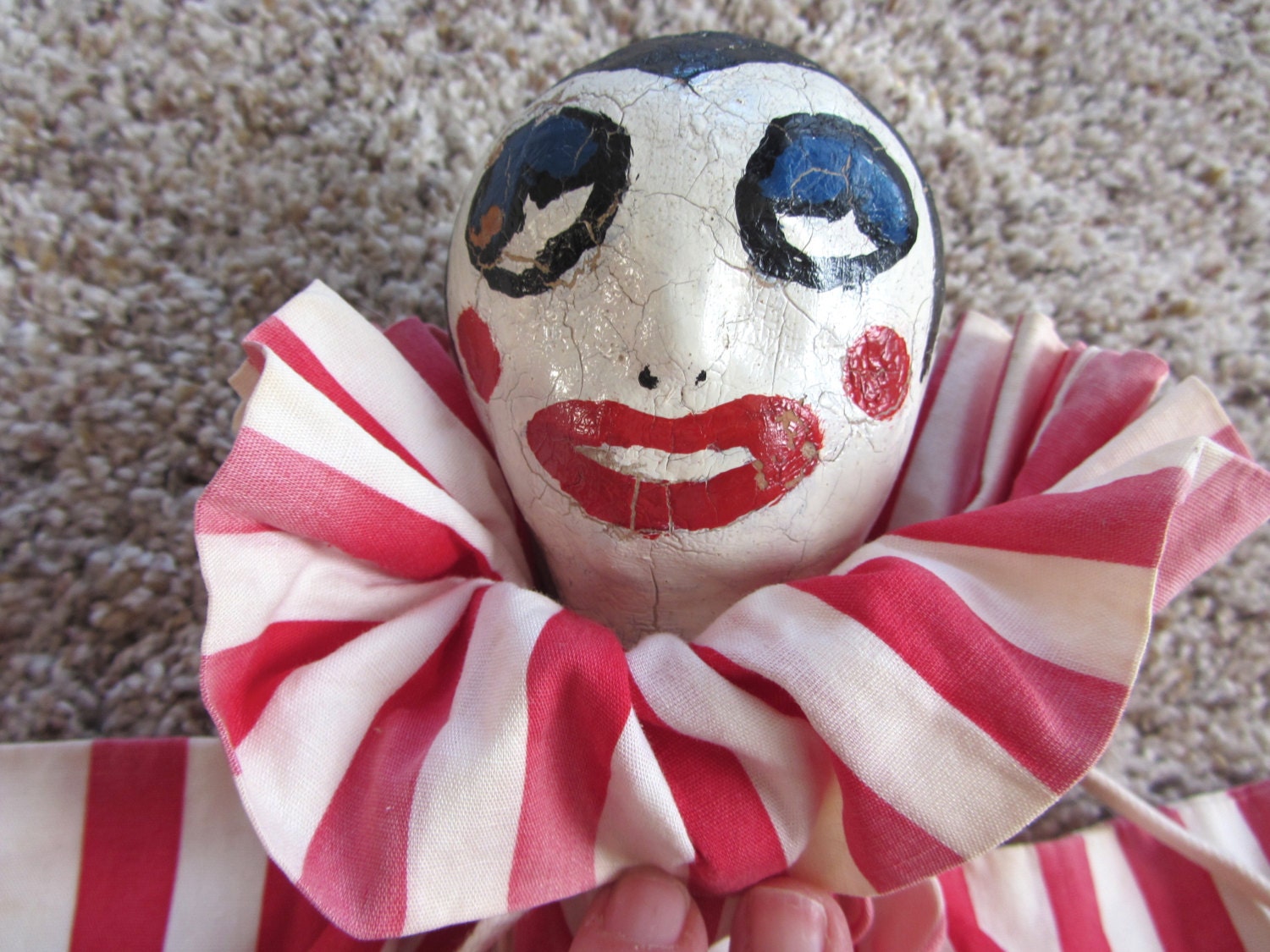 REDUCED Vintage Handmade Hand PUPPET Toy Clown Man Red by QuinlanQ