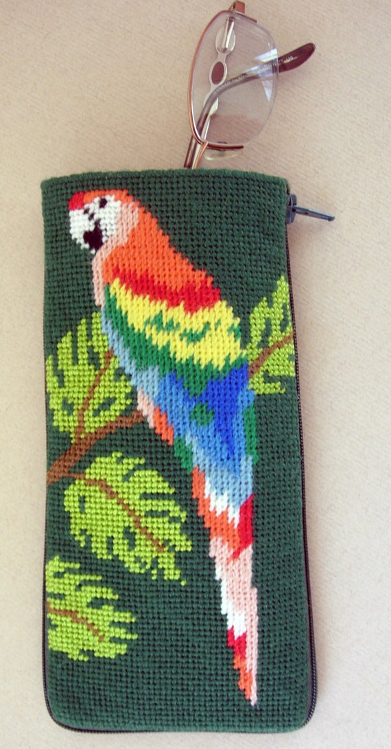 Needlepoint eyeglass case Parrot by JillinIL on Etsy