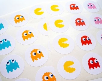 Pac-Man 24 Pack of Retro Arcade Stickers : FREE SHIPPING