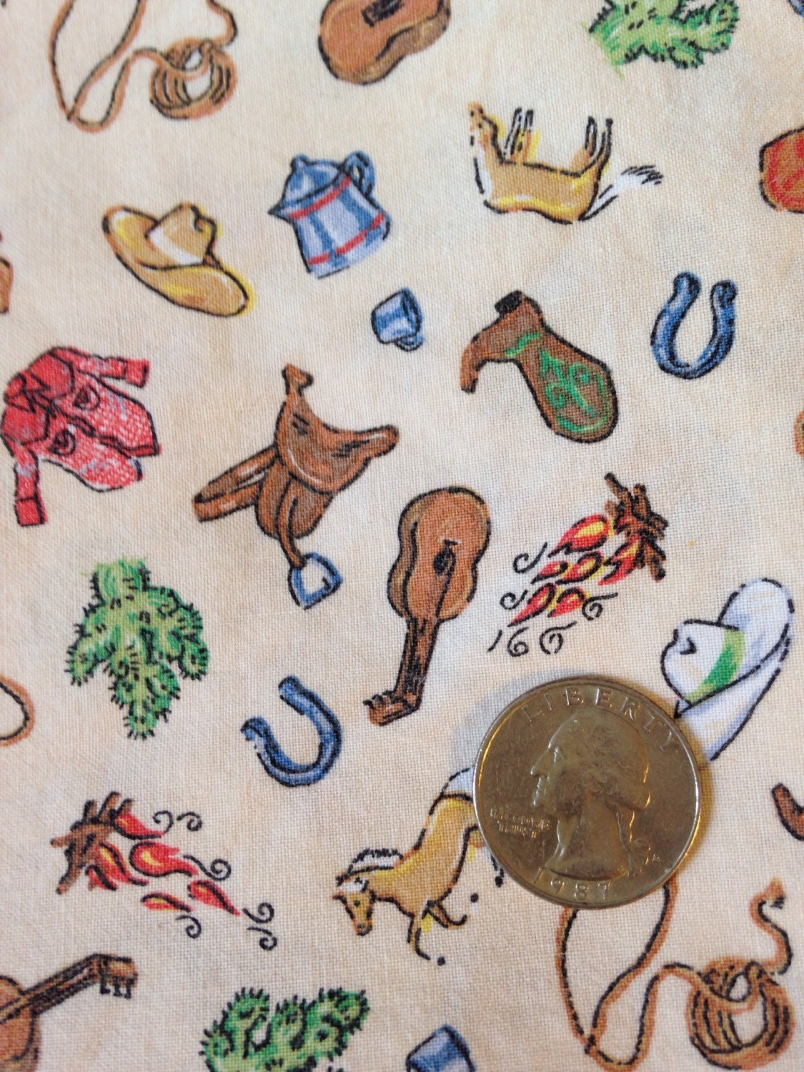 Retro cowboy print cotton quilting weight fabric by chezkvintage