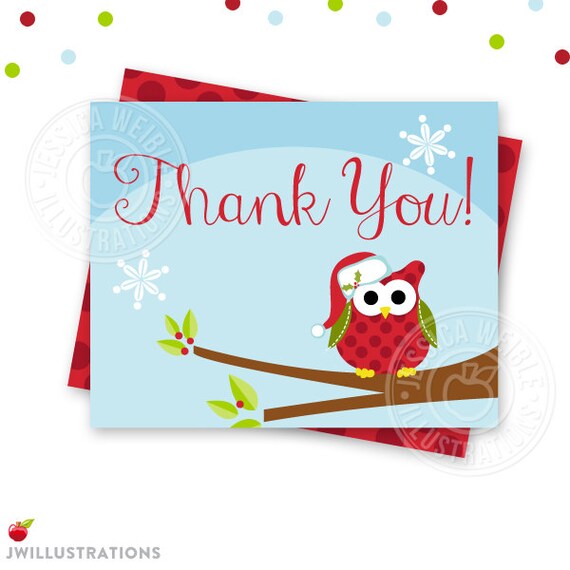 Christmas Owl Printable ChristmasThank You Card - Printable Thank You - Print Your Own Thank You- Owl Printable Card Il_570xn
