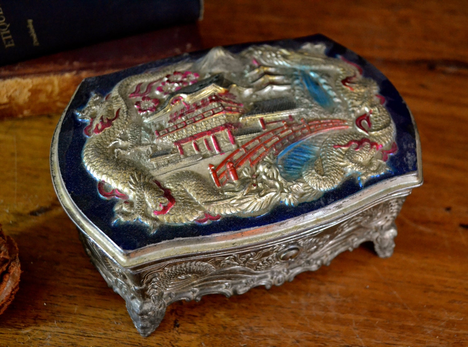 WORKING Metal Music Box & Jewelry Box Made in Occupied Japan