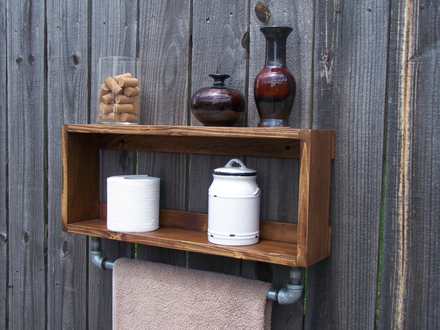 Industrial Rustic Bathroom Wall shelf With 18 Inch Metal Towel