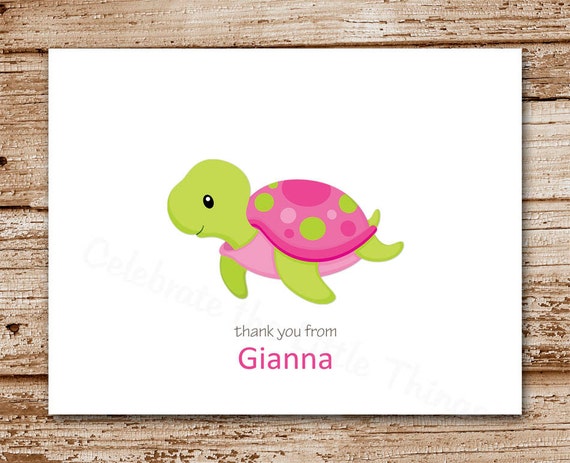 Set of 8 Sea Turtle Note Cards - Notecards - Girls Stationery - Thank You Cards - Under the Sea - Personalized - Color Choices Il_570xn