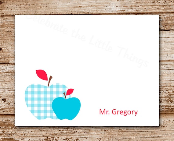 Set of 8 Teacher Note Cards, Notecards - Apple Stationery - Teacher Gift - Teacher, Apple Cards - Blank Cards - Personalized - Color Choices Il_570xn