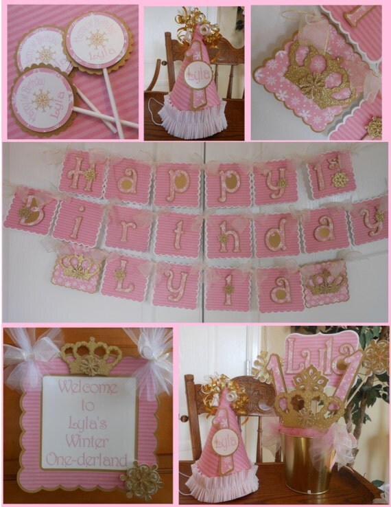 Pink and Gold Snow Princess Ultimate Birthday Party Package Il_570xn
