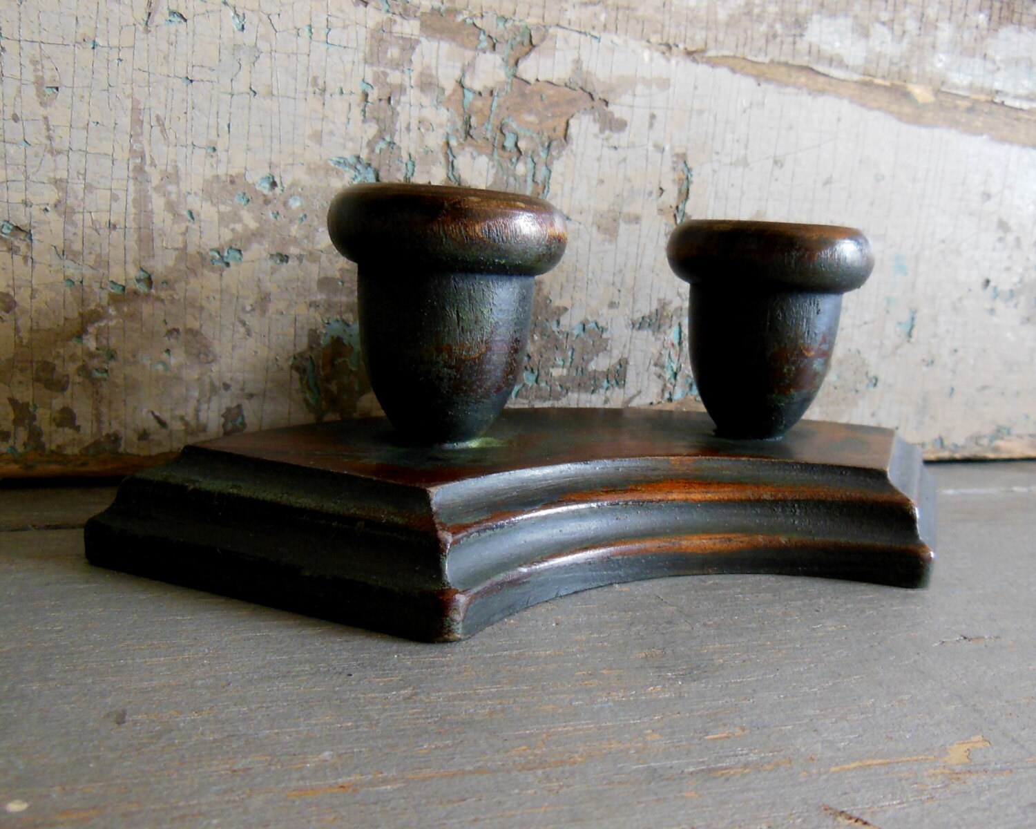 Double Candle Holder Dark Gray Painted by turquoiserollerset
