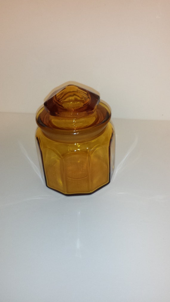 Vintage Amber Yellow Glass Jar with Lid or by TeresaScholleDesigns