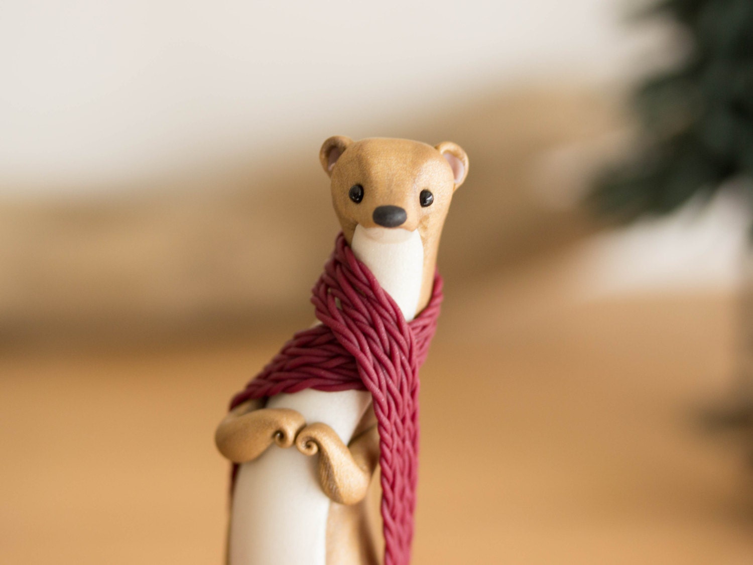 Weasel Figurine with a Marsala Scarf by Bonjour by BonjourPoupette