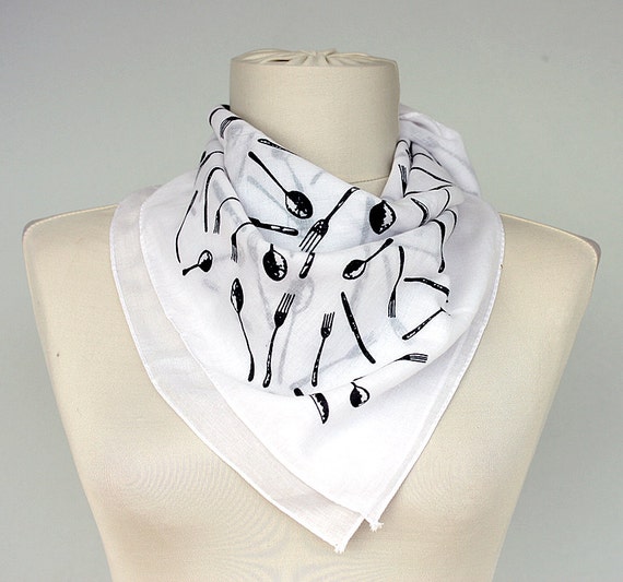 Chef bandana Fork spoon knife print scarf headband Unisex cook