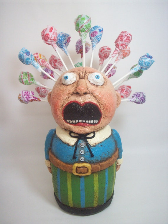 Primitive Paper Mache Folk Art Lollipop by papiermoonprimitives