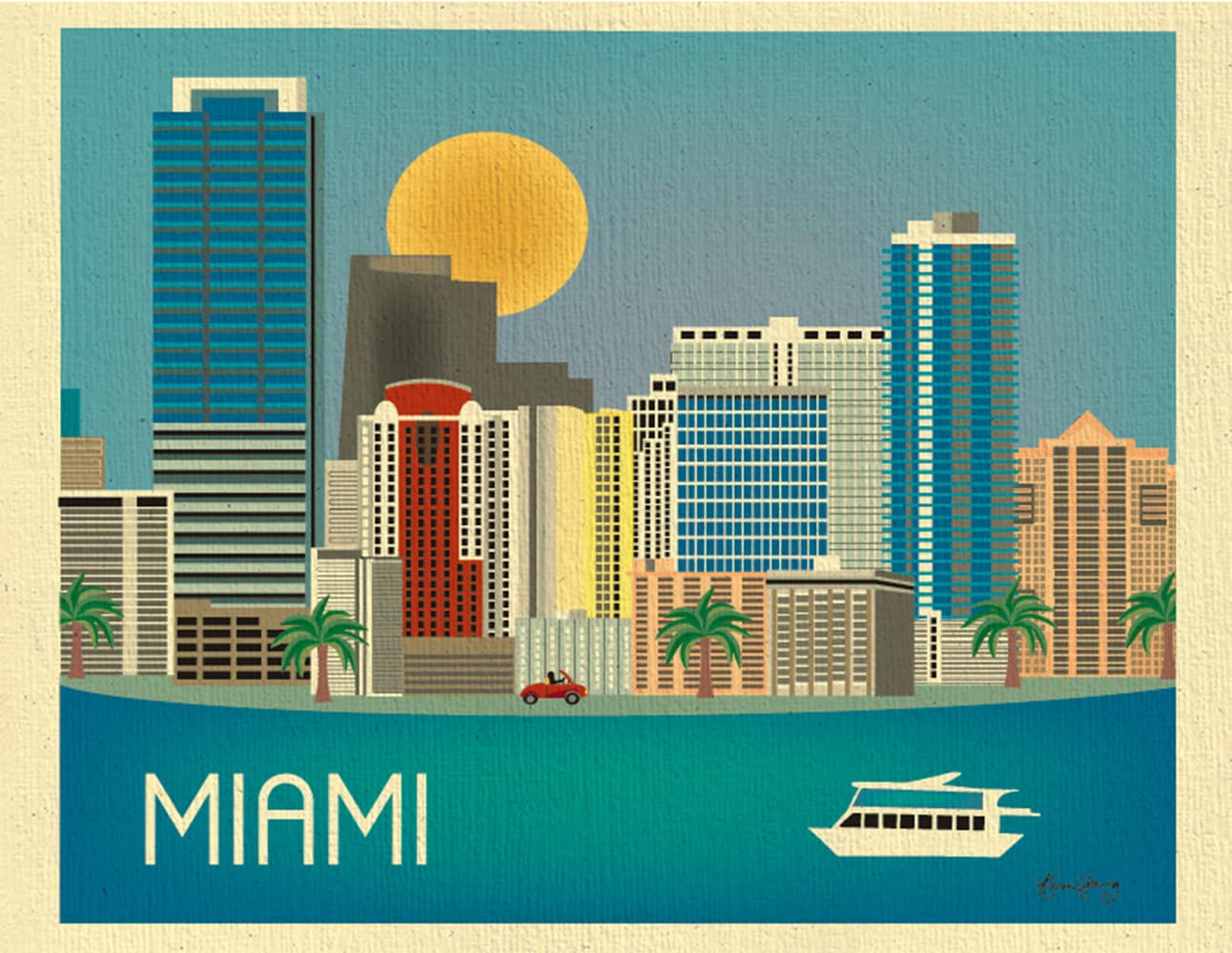 Miami Skyline Art Print Miami map Florida State Art Miami