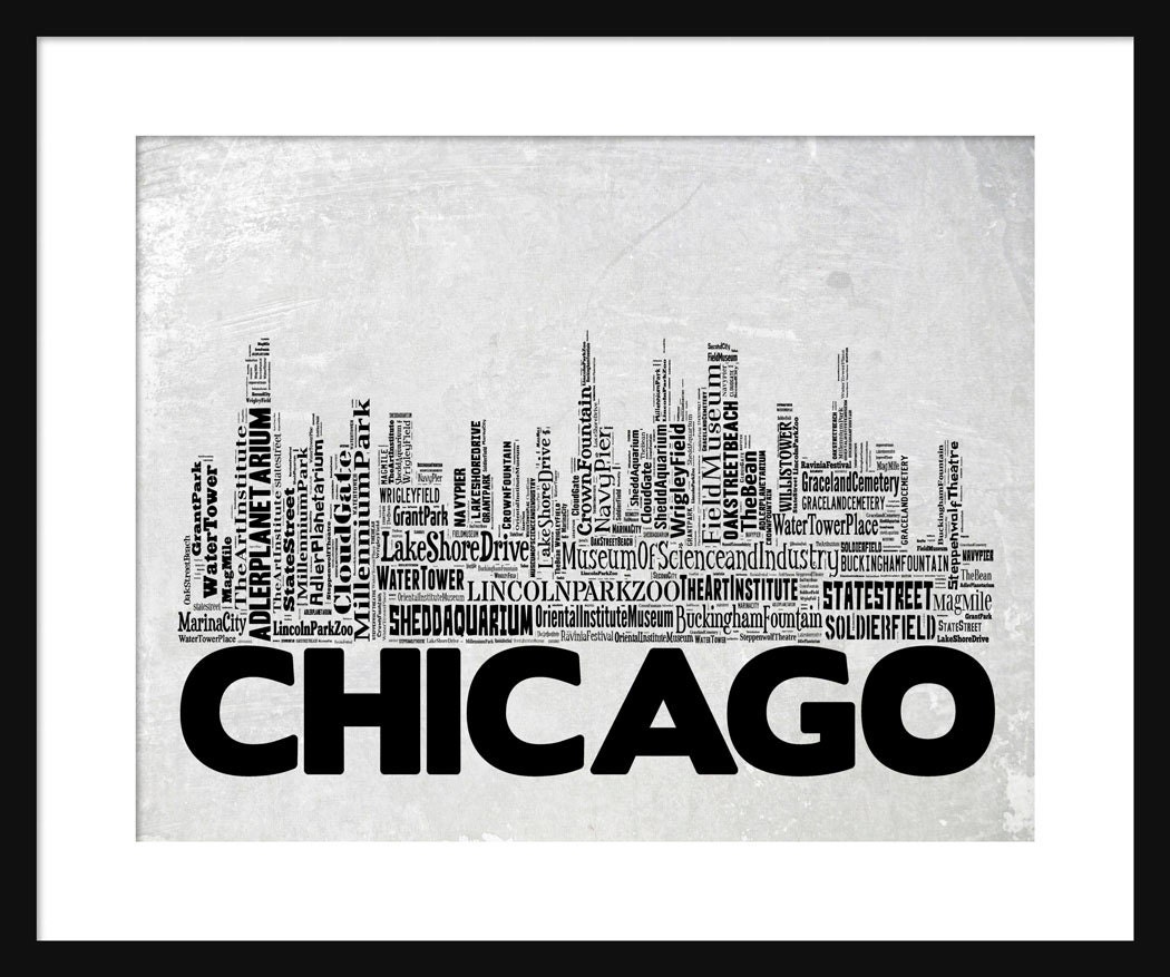 Chicago Skyline Word Art Typography Typographical Print Poster