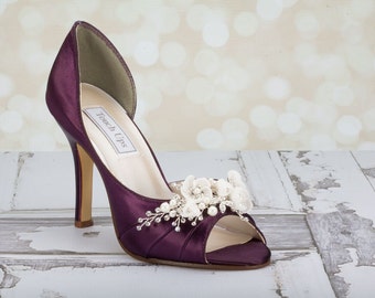 Wedding Shoes - Flower Shoes - Handmade Wedding - Aubergine - Dyeable Choose From Over 200 Colors - Custom Shoes - Hand Beaded Parisxox