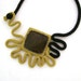 Crochet Necklace Granite Square, Mustard Yellow Black Abstract Sunflower