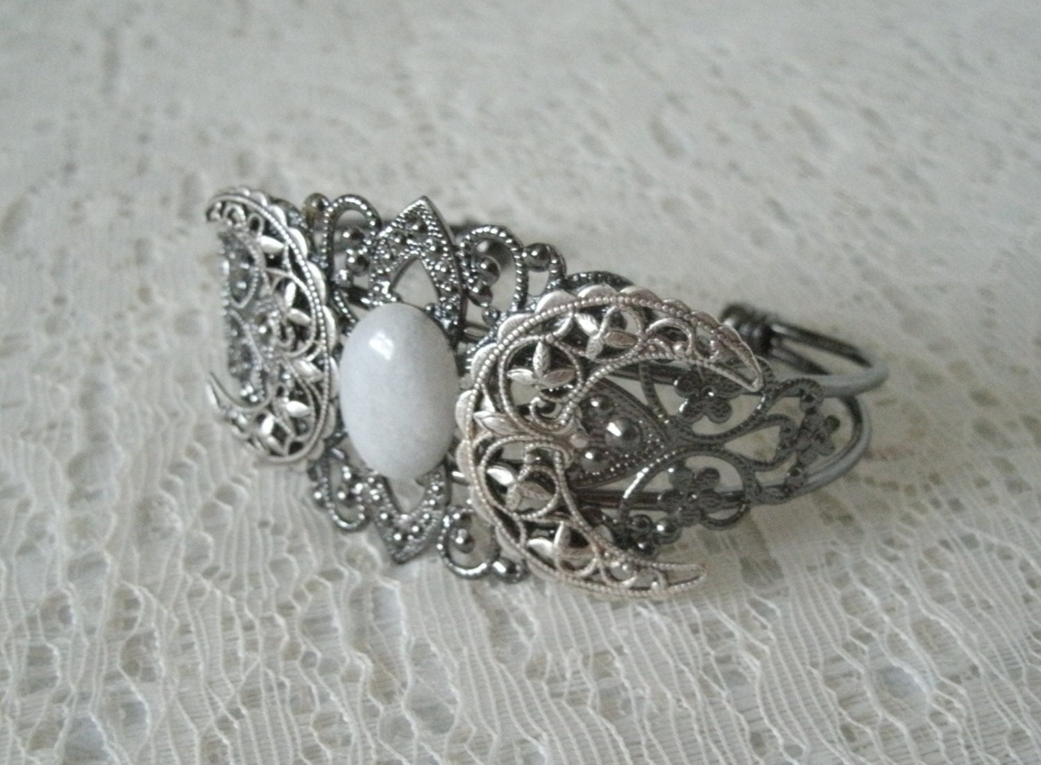 Moonstone Triple Moon Cuff Goddess Bracelet Wiccan Jewelry