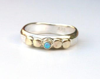 Blue opal ring, Engagement Ring , gold and silver sterling ring, 14k gold ring ,Opal ring, October stone, gift idea