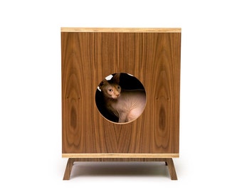 Mid Century Modern Cat Litter Box Furniture | LARGE Cat Litter Box Cover | Dog & Cat House | Walnut Side Table | "Standard Cabinet"