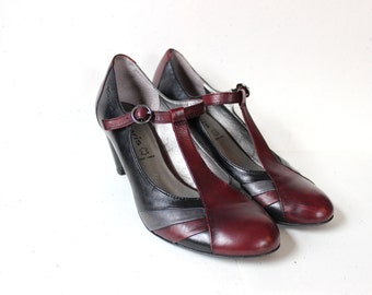 ... Heels, T Strap Shoes, Genuine Leather Shoes, Black Heels, Size 8.5 US
