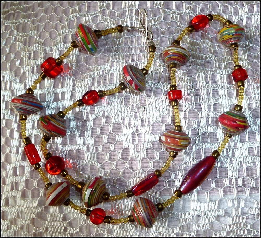 Jewelry ON SALE Necklace Rolled Paper Beads Glass