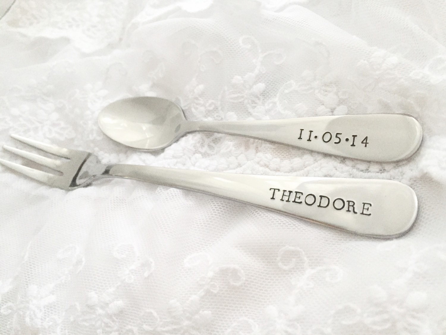 Baby / toddler spoon and fork set personalized quality