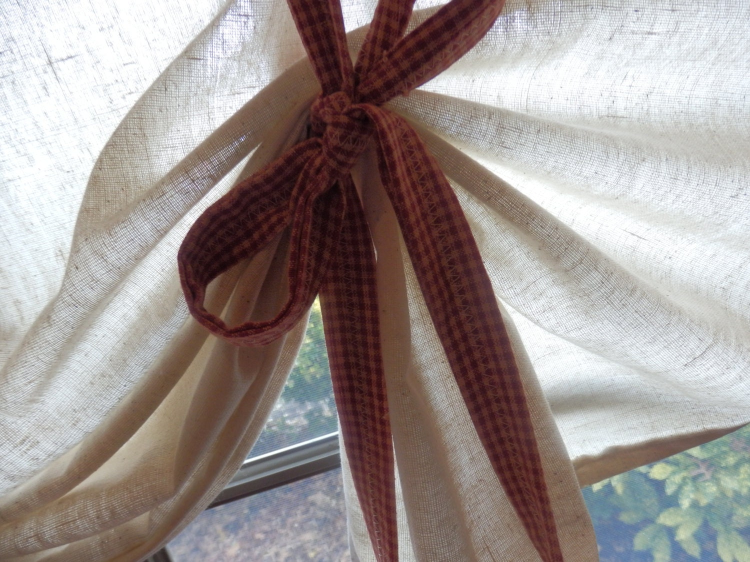 Primitive Tie Up Curtain Shade You Choose Fabric for Ties