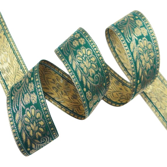 Teal Green Woven Jacquard Ribbon Decorative by Indianbeautifulart