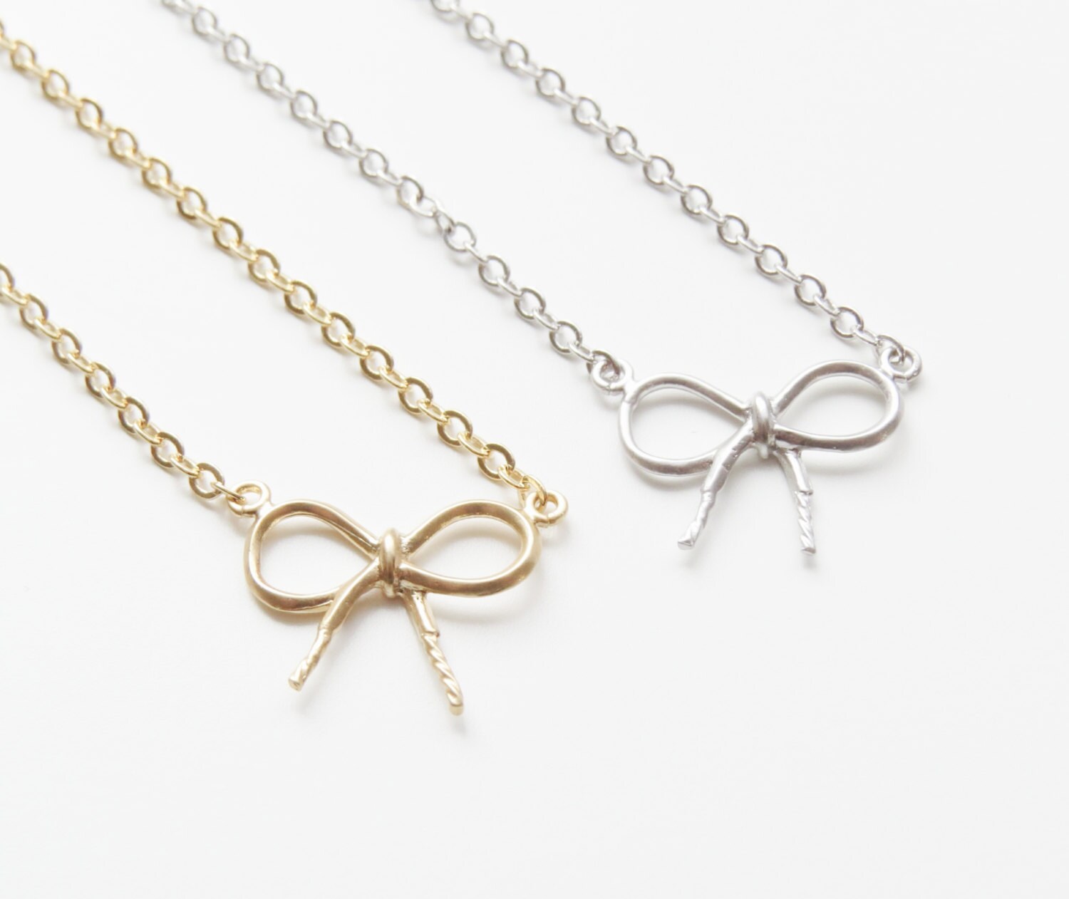 Bow Necklace-Silver Bow Necklace-Gold Bow by SweetheartJewelryBox