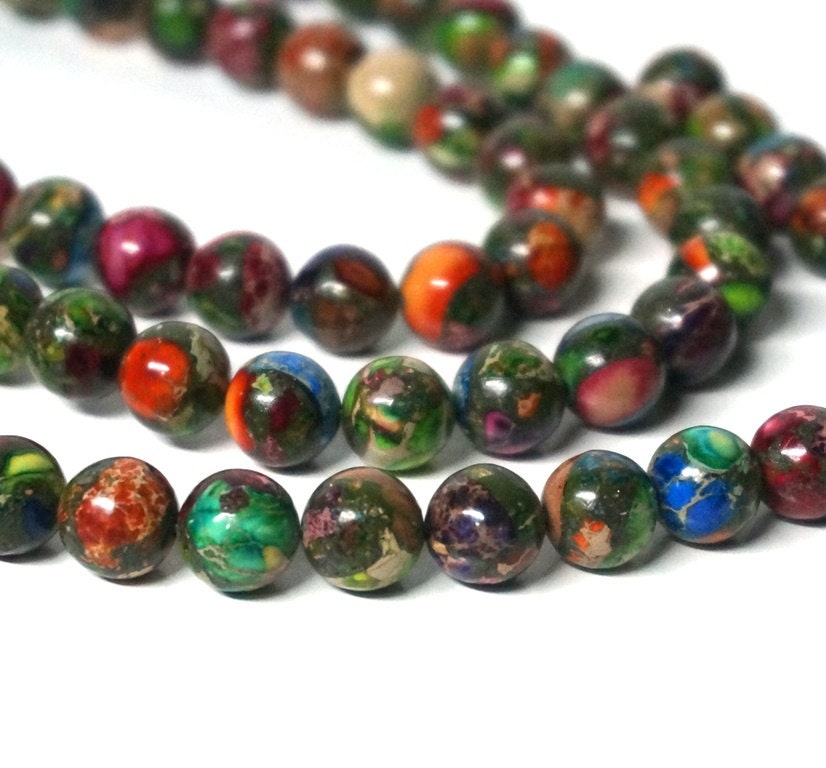 10mm Mixed Impression Jasper round gemstone bead colorful