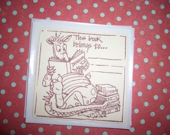 Bookplates - Dragon Reading a Book About Dragons - This Book Belongs To..... Set of Six