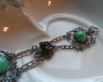 Hippie Bracelet, Cool Green and Silvertone
