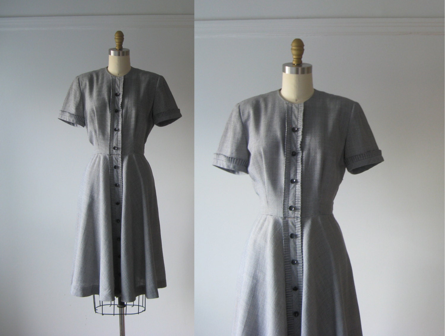 vintage 1950s day dress / 50s dress / Checker Twist