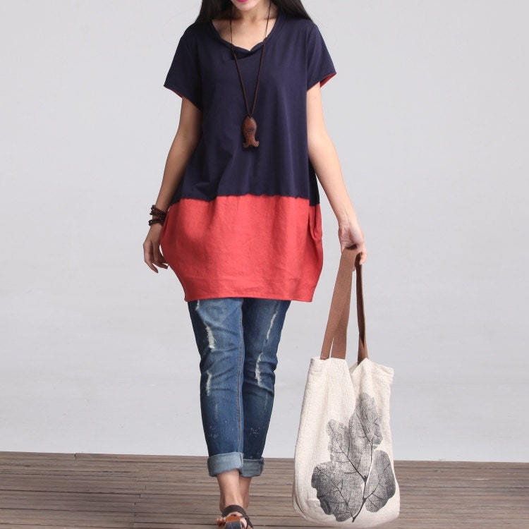 Casual Short Sleeved Round Nect Cotton and Linen T-shirt
