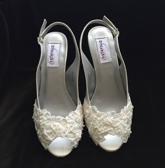 COLEEN Lace Peep Toe Wedge Heel Wedding Shoes by YvesBellaBrides