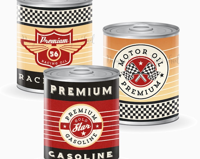 Vintage Racing Tin Can Labels - Race Car Party - Instant Download - Printable Labels