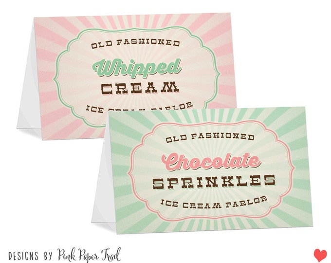 Old Fashioned Ice Cream Parlor Table Tent Card, Ice Cream Party, I will customize for you, Print Your Own