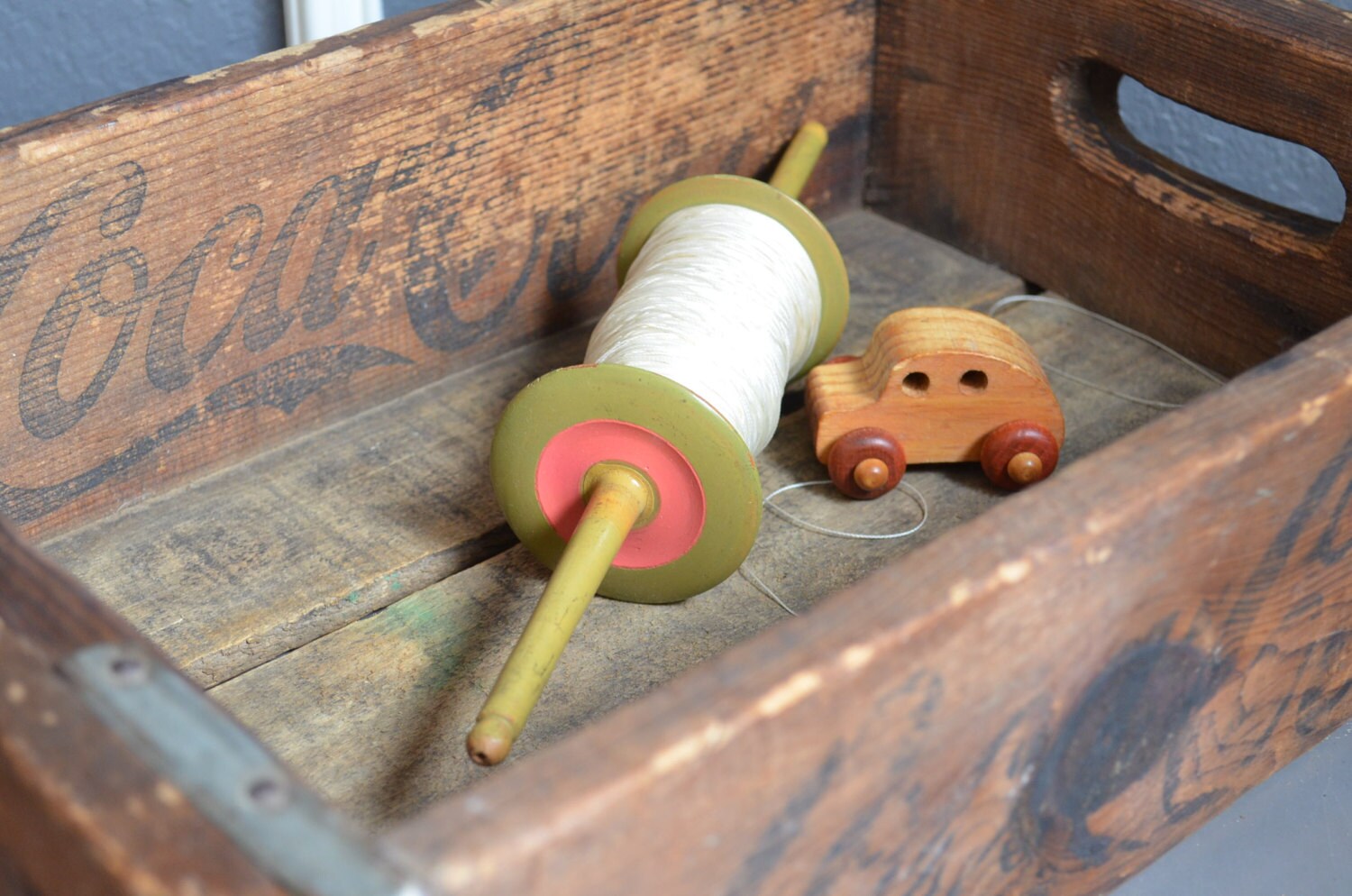 Vintage Kite Spool with String Wooden Bobbin by MyVintageFix