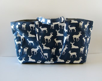 MADE TO ORDER Deer Diaper Bag, School Bag, Work Bag, Waterproof lining, Magnetic snap closure, Available in Navy Blue and Mint Green
