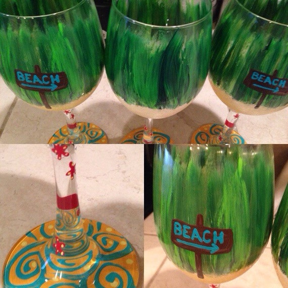 Beach Wineglass, Beach Bum Wine glass, beach babe, spring break wine glases